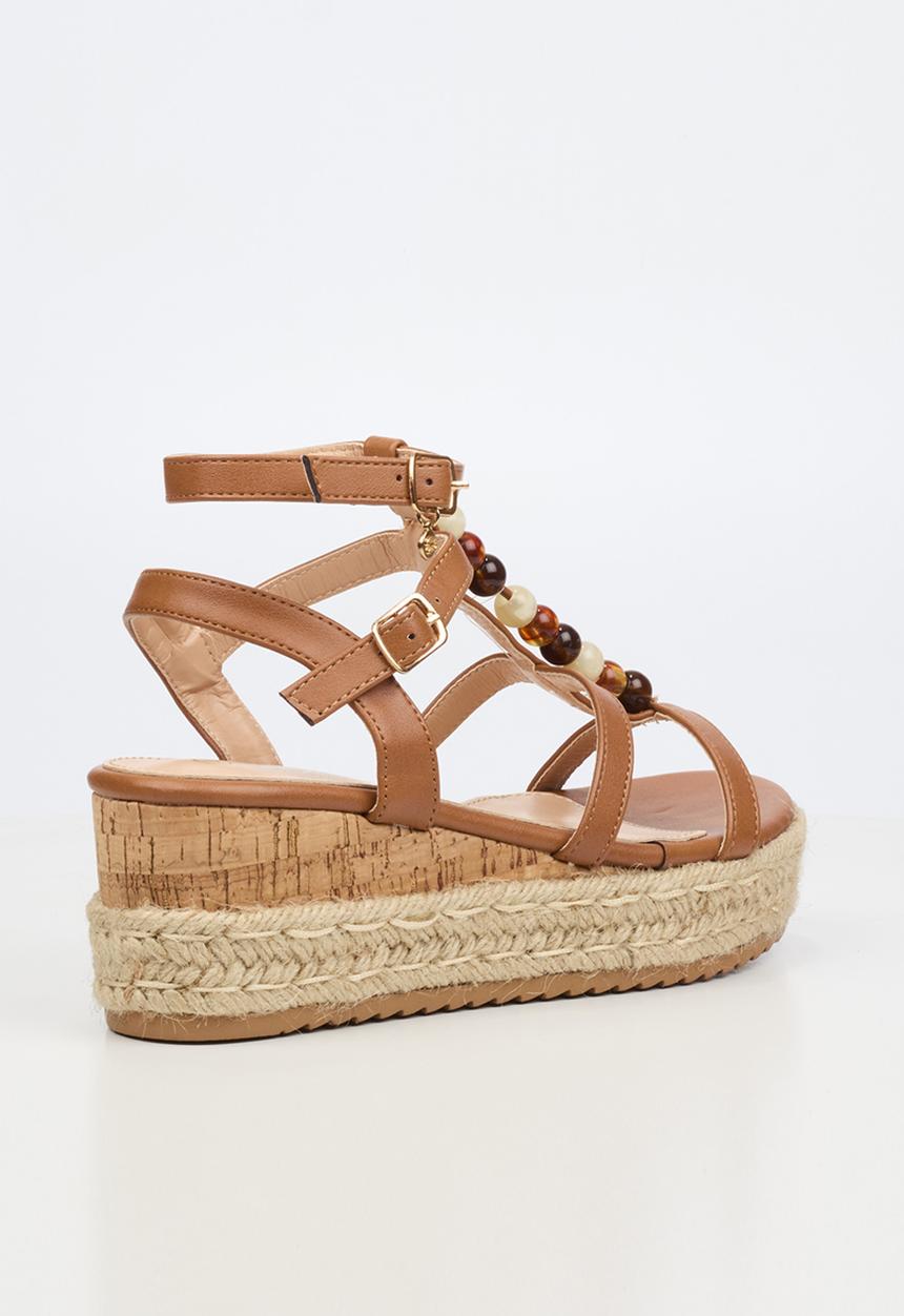 Miss Black - Steffi 11 beaded multi-strap wedge - tan