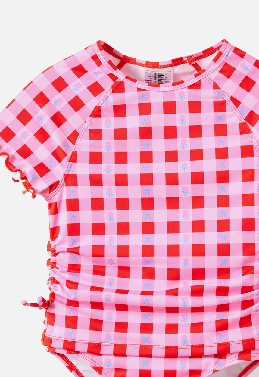 Cotton On - Florence S/S Rashie And Bikini Bottom Set - Pop Red/Floral Gingham