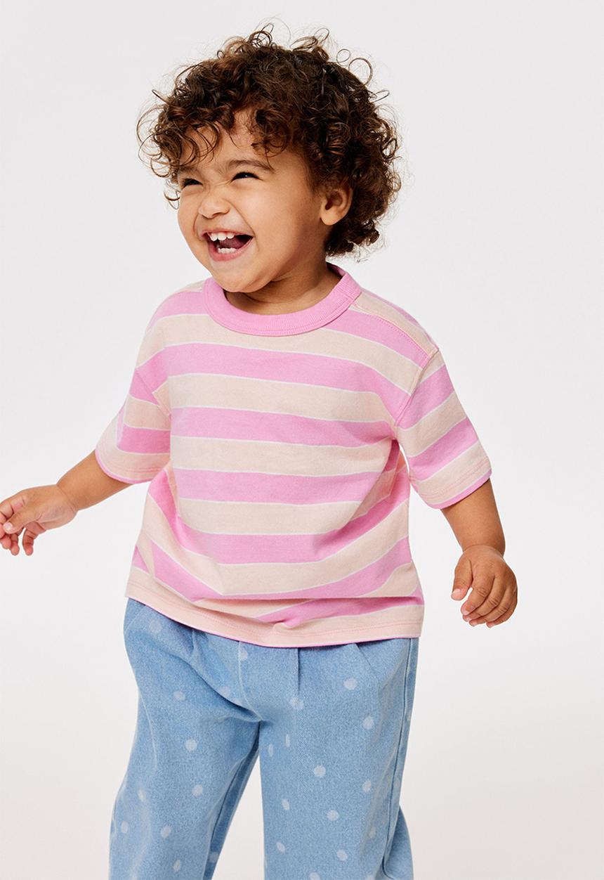 Cotton On - Baby Essential Short Sleeve Graphic Tee - Apricot Mist/Strawberry Milk Stripe
