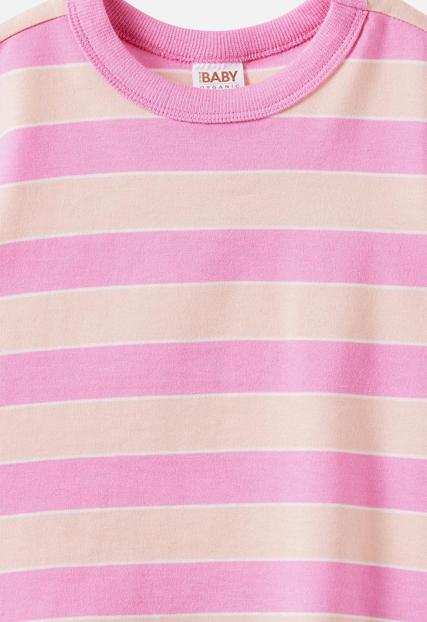 Cotton On - Baby Essential Short Sleeve Graphic Tee - Apricot Mist/Strawberry Milk Stripe