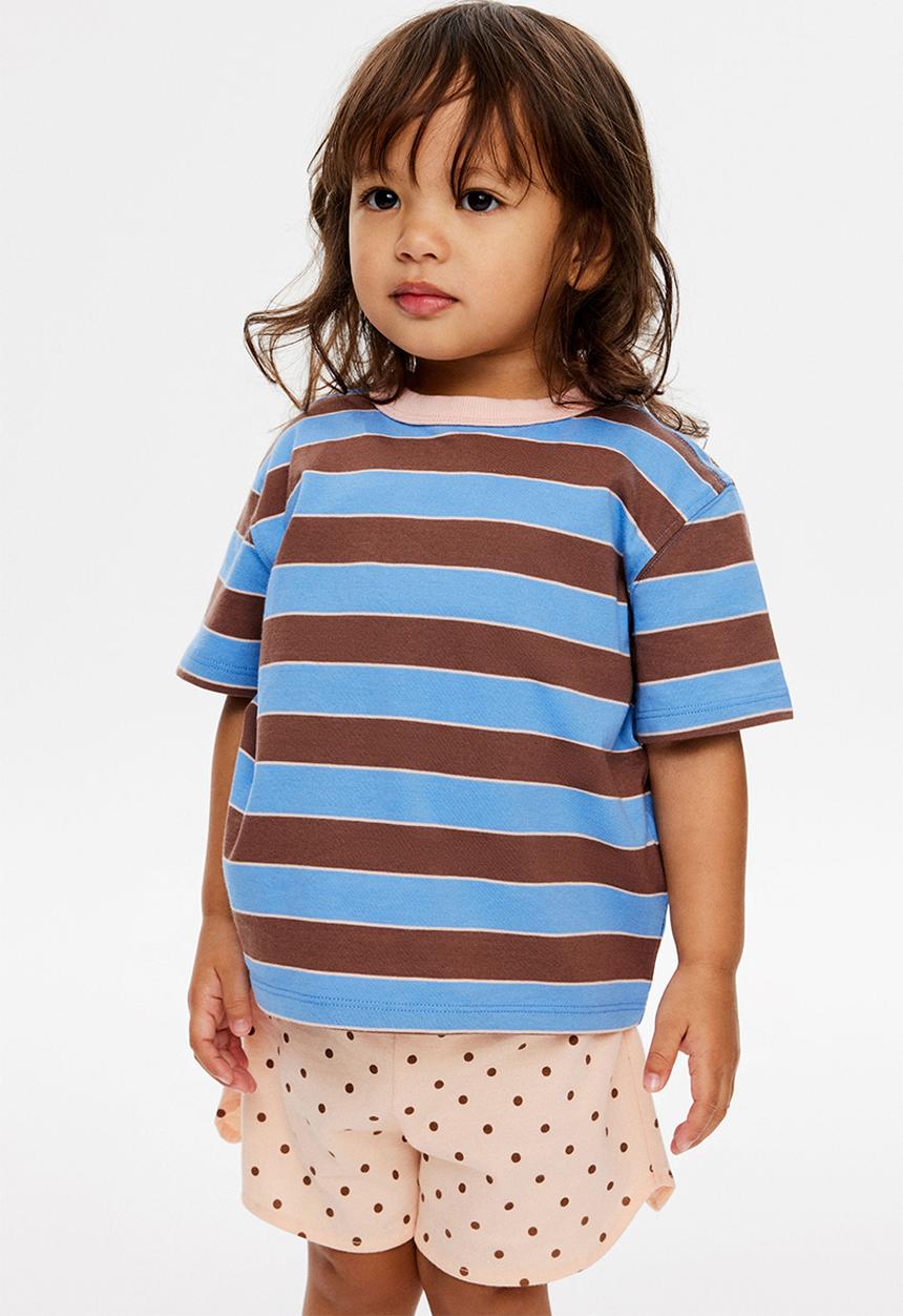 Cotton On - Baby Essential Short Sleeve Graphic Tee - Blue Bonnet/Light Brown Stripe