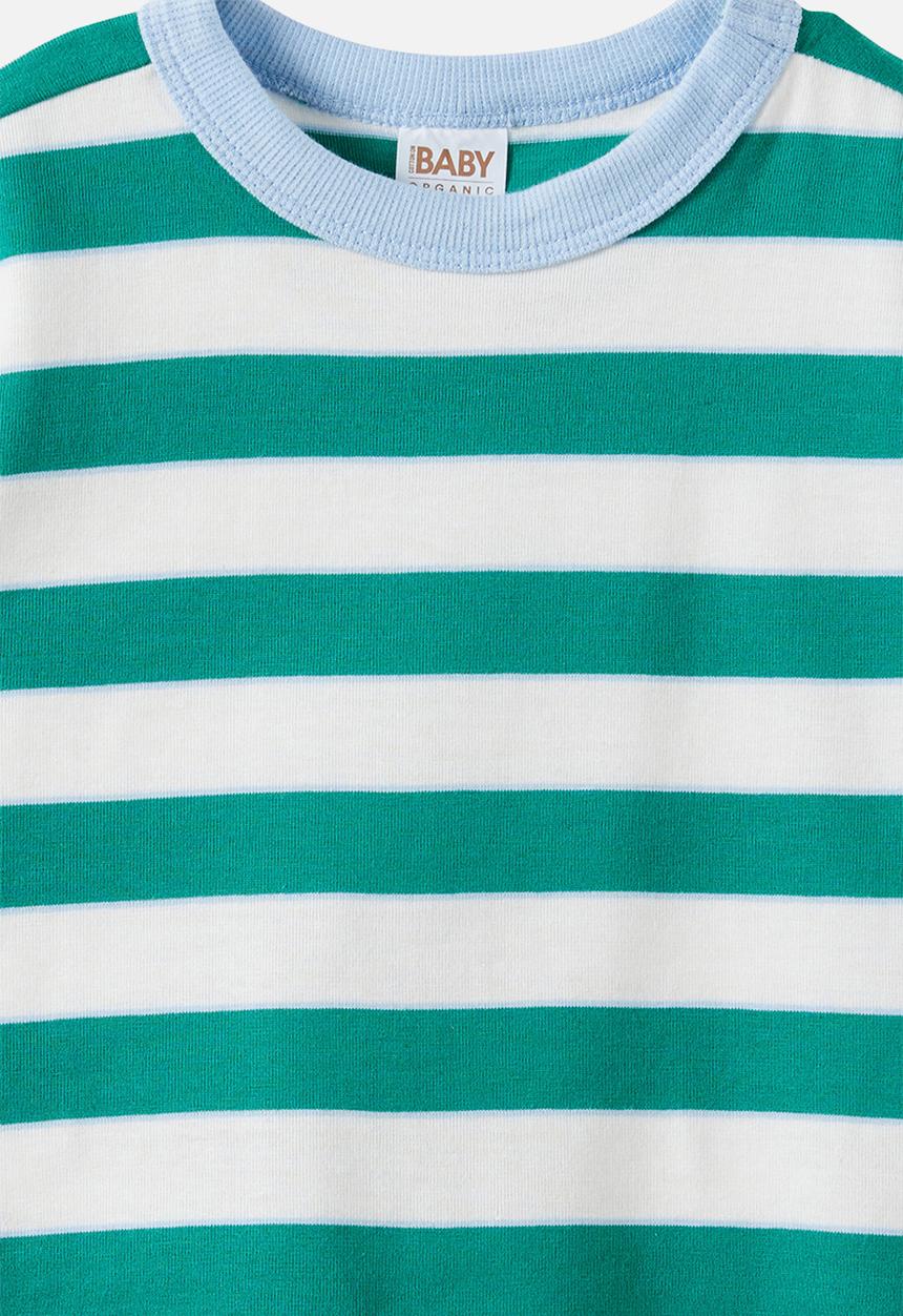 Cotton On - Baby Essential Short Sleeve Graphic Tee - Vanilla/English Ivy Stripe
