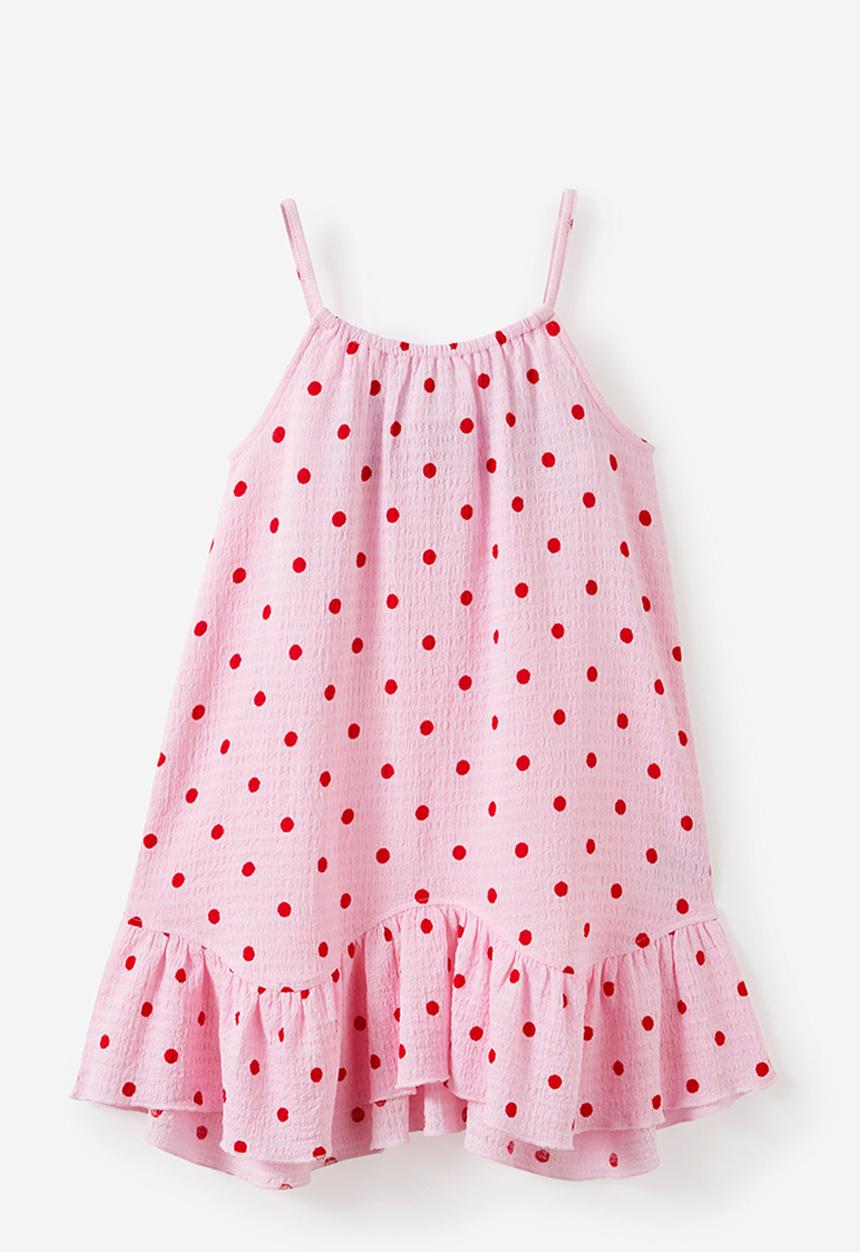 Cotton On - Hazel Scalloped Sleeveless Dress - Ballet Pink/Varsity Red Polkadot