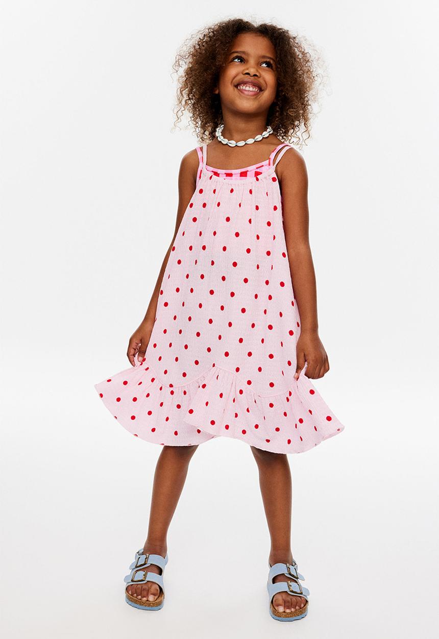 Cotton On - Hazel Scalloped Sleeveless Dress - Ballet Pink/Varsity Red Polkadot