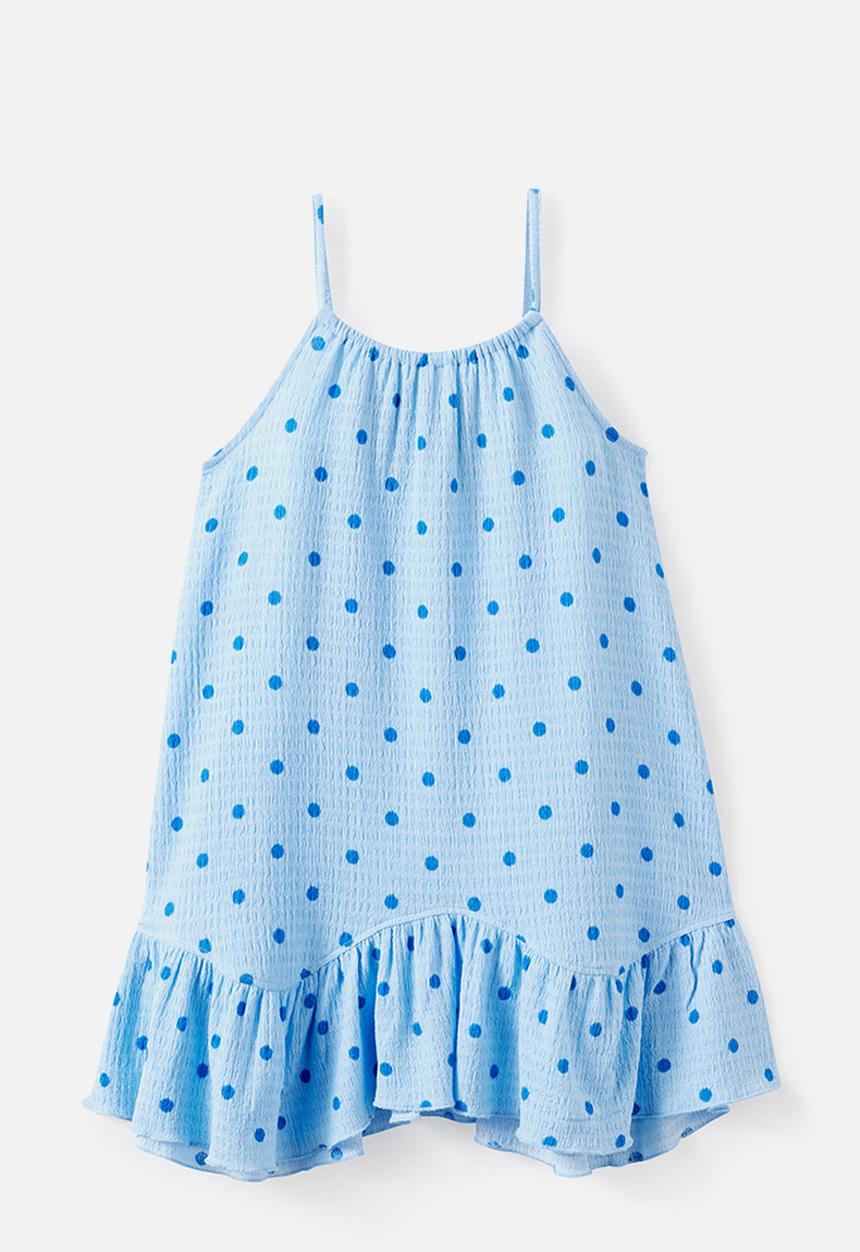 Cotton On - Hazel Scalloped Sleeveless Dress - Cloud Blue/Harbour Blue Polkadot