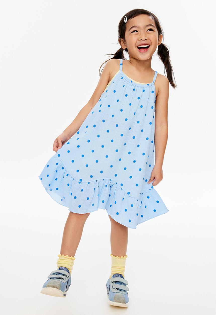 Cotton On - Hazel Scalloped Sleeveless Dress - Cloud Blue/Harbour Blue Polkadot