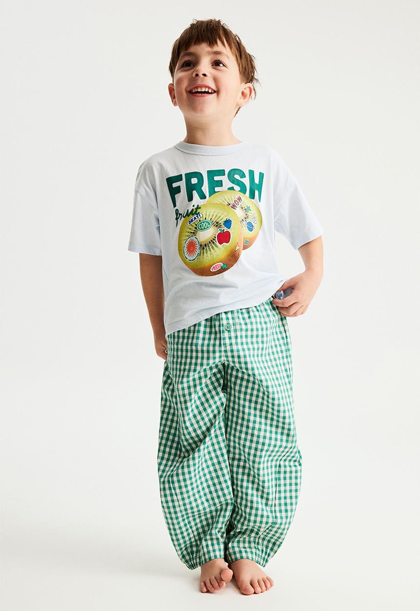 Cotton On - Sleep Tee & Poplin Pant Pj Set - Blue Whisper/English Ivy Gingham