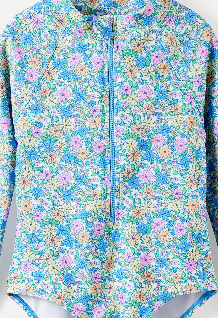 Cotton On - Long Sleeve One Piece Swimsuit - Blue Bonnet/Floral