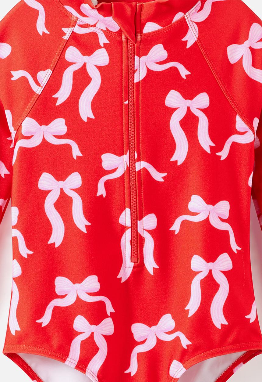 Cotton On - Long Sleeve One Piece Swimsuit - Pop Red/Bows
