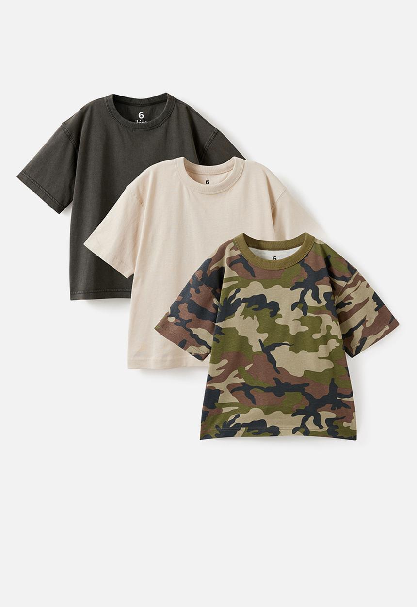 Cotton On - 3 Pack Short Sleeve Essential Tee - Camo/ Phantom/ Rainy Day