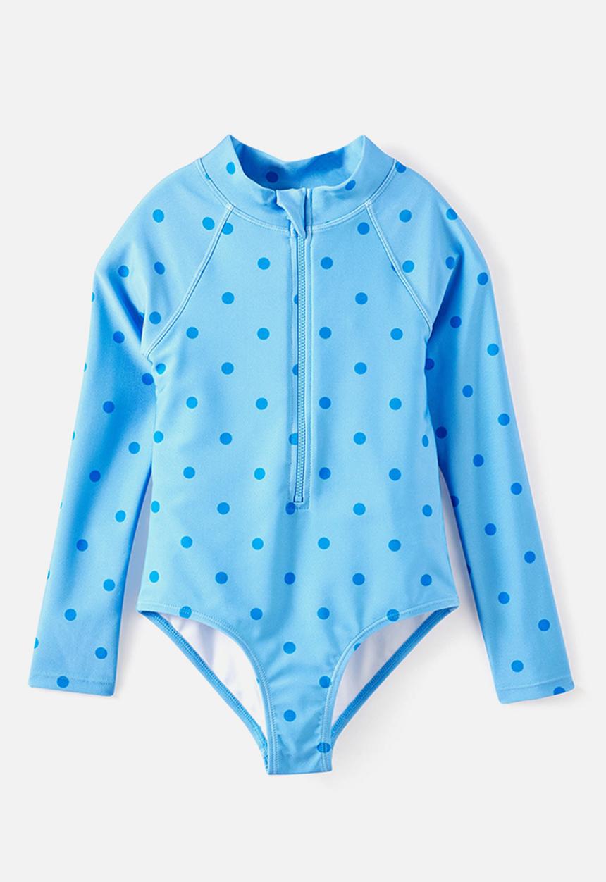 Cotton On - Long Sleeve One Piece Swimsuit - Blue Bonnet/Harbour Blue Polkadot