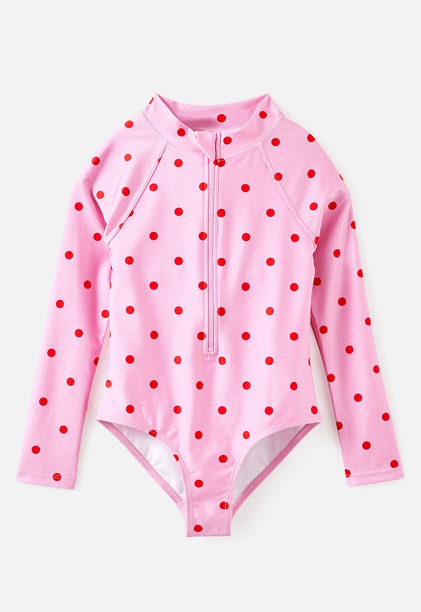 Cotton On - Long Sleeve One Piece Swimsuit - Strawberry Milk/Pop Red Polkadot