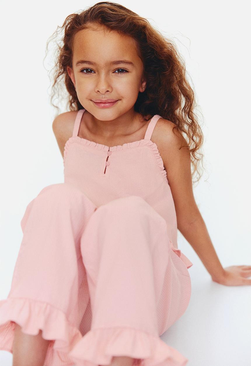 H&M - 2-piece frill-trimmed seersucker set - light pink