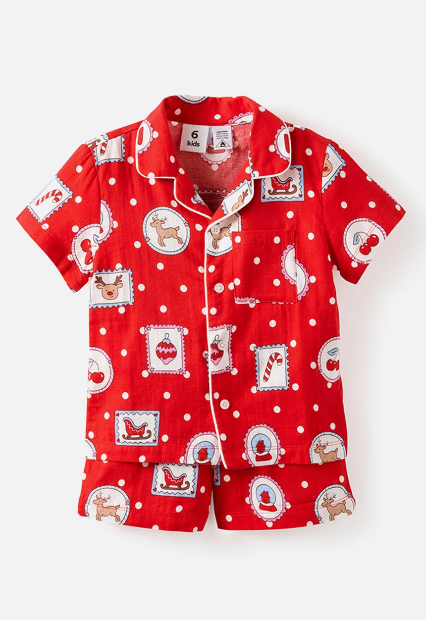 Cotton On - Kids Woven Family Xmas Pj Set - Varsity Red/Rudolph Spot