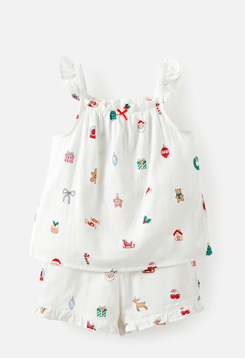 Cotton On - Kids Babydoll Family Xmas Pj Set - Vanilla/Everything Christmas