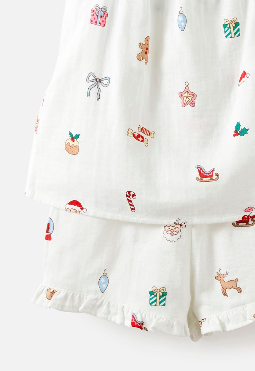 Cotton On - Kids Babydoll Family Xmas Pj Set - Vanilla/Everything Christmas