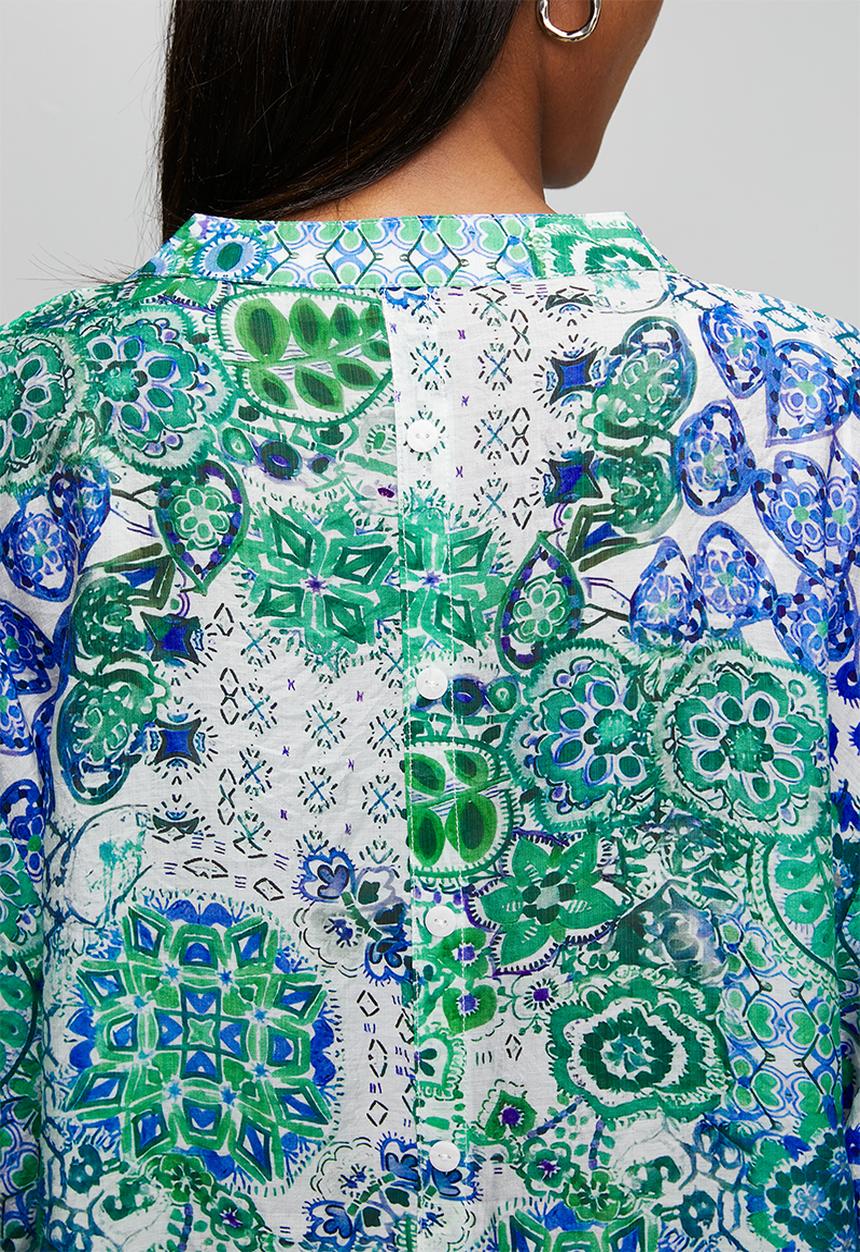 MANDI - Half Sleeve Batwing Easy Wearing Sheer Printed Blouse - Multi Green