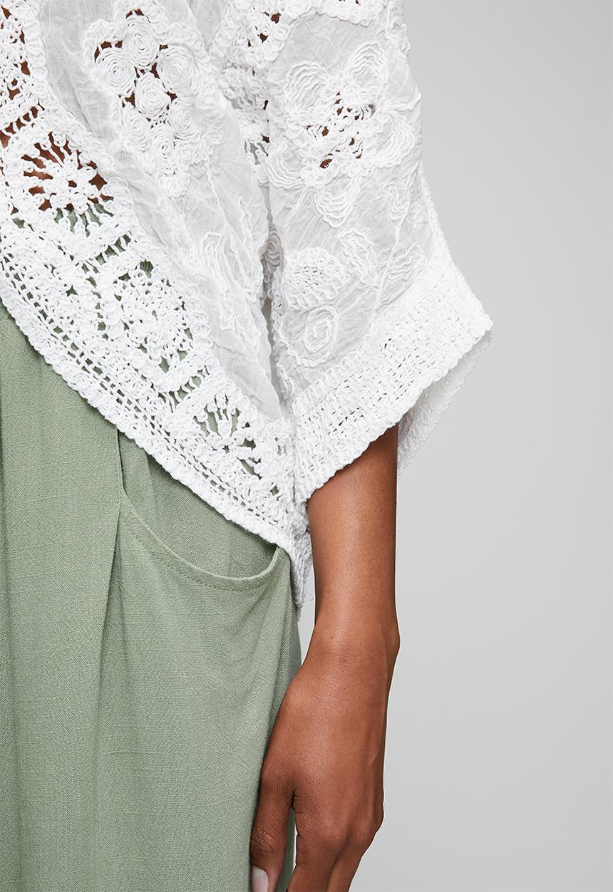MANDI - Easy Wearing Batwing Sleeve Crochet 3 Buttoned Top - Ivory