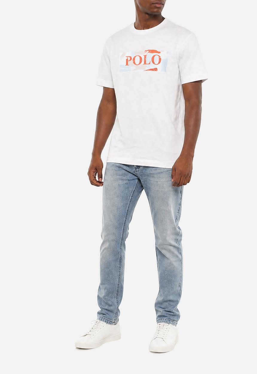 POLO - Mens abstract logo ss tee - white