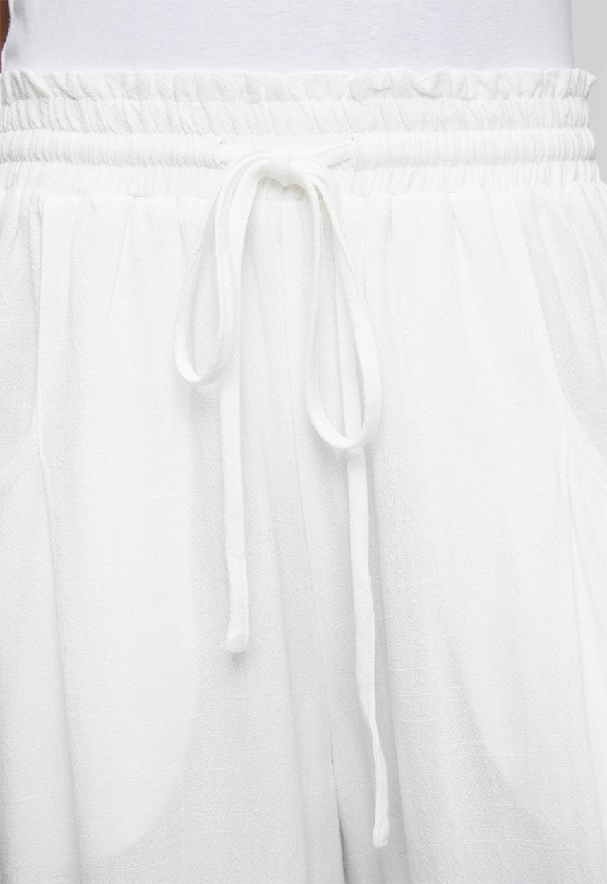 Izabel London - Drawcord Elasticated Ankle Length Pant - White
