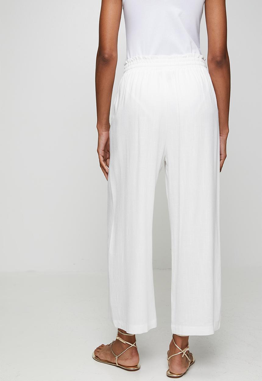 Izabel London - Drawcord Elasticated Ankle Length Pant - White
