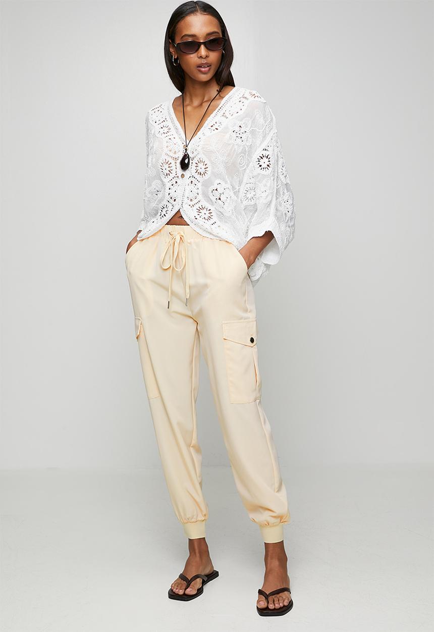 Izabel London - Ankle Length With Drawcord Easy Wearing Cargo Pocket Trouser  - Stone