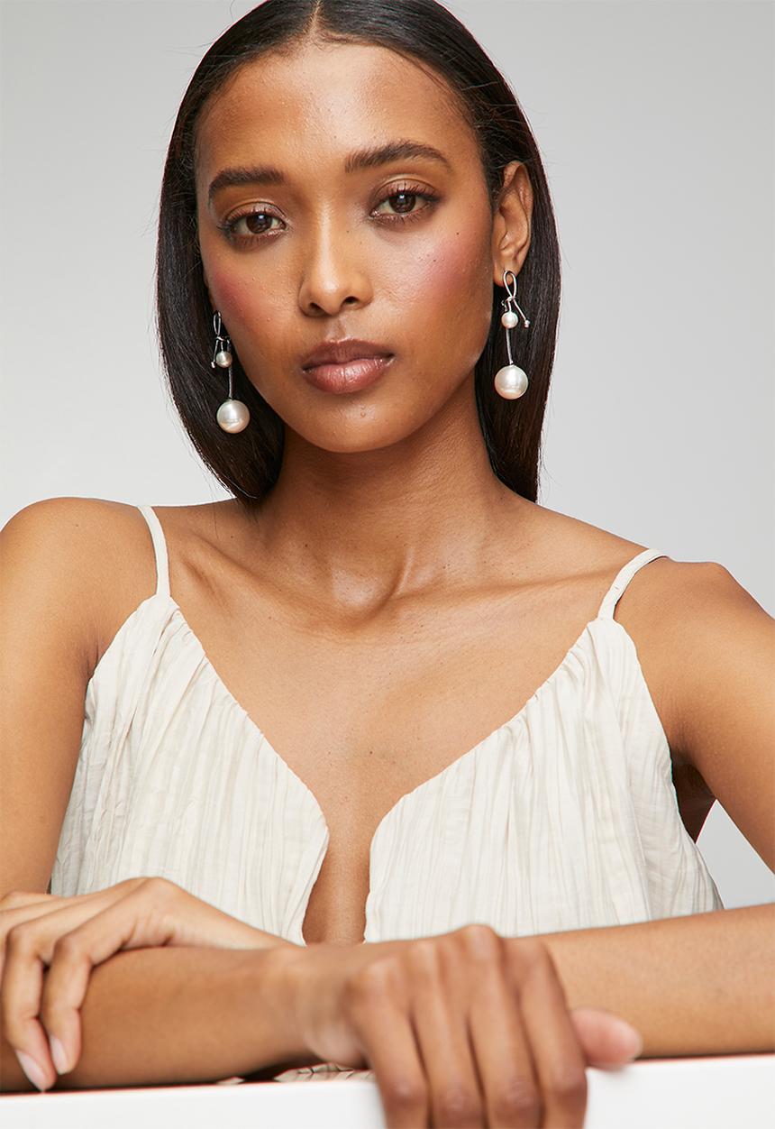 Tessa Design - Phoenix Drop Pearl Earrings - Silver