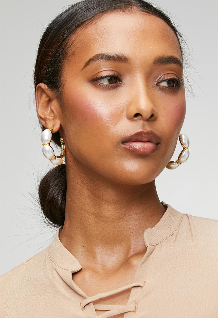 Tessa Design - Paris Pearl Studded Hoop Earrings - Gold