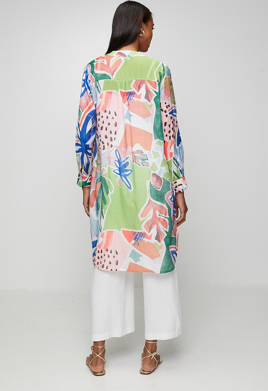Izabel London - L/S Button Through High Low Sheer Printed Blouse - Assorted