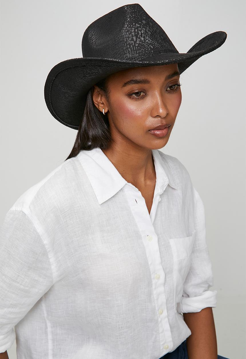 Tessa Design - Nico Snake Embossed Cowboy Hat - Black