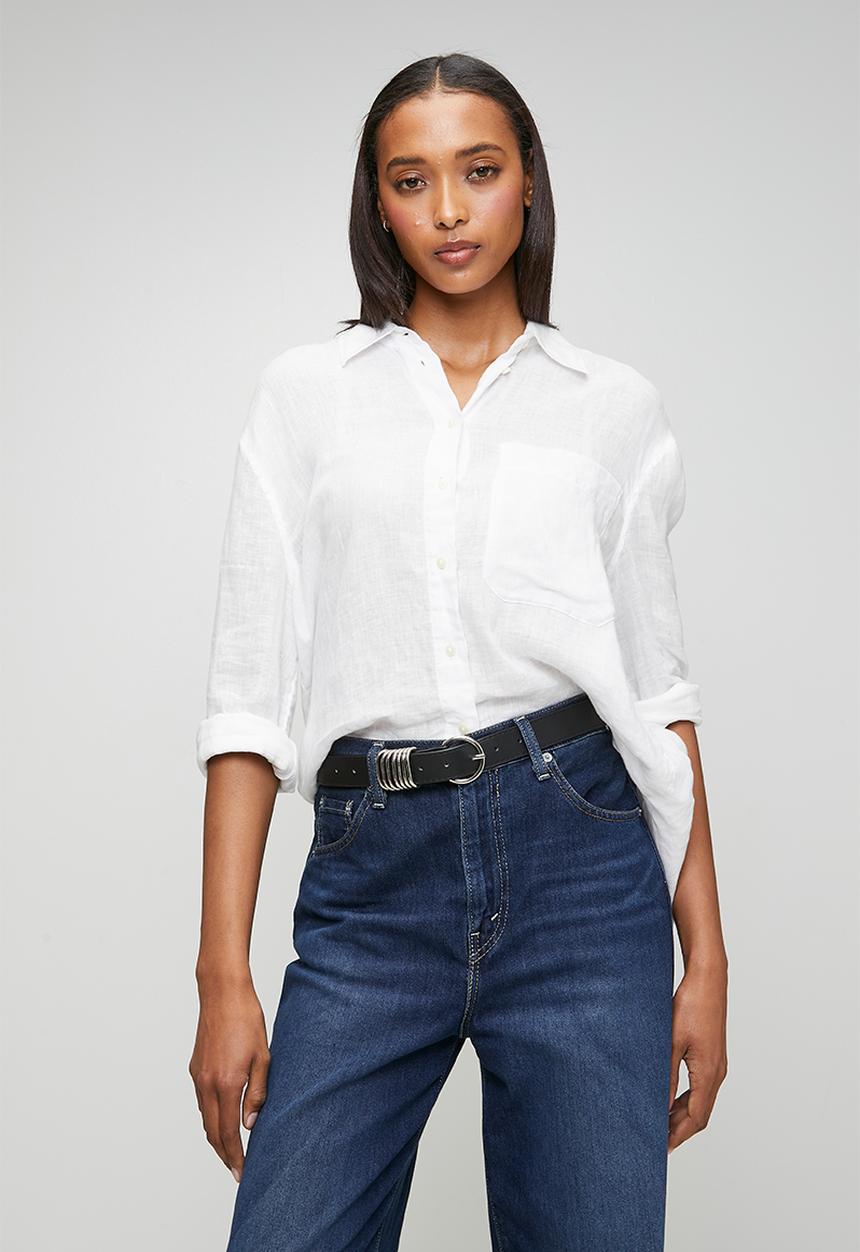 Tessa Design - Lennox Stacked Silver Metal Slim Belt With Round Buckle - Black