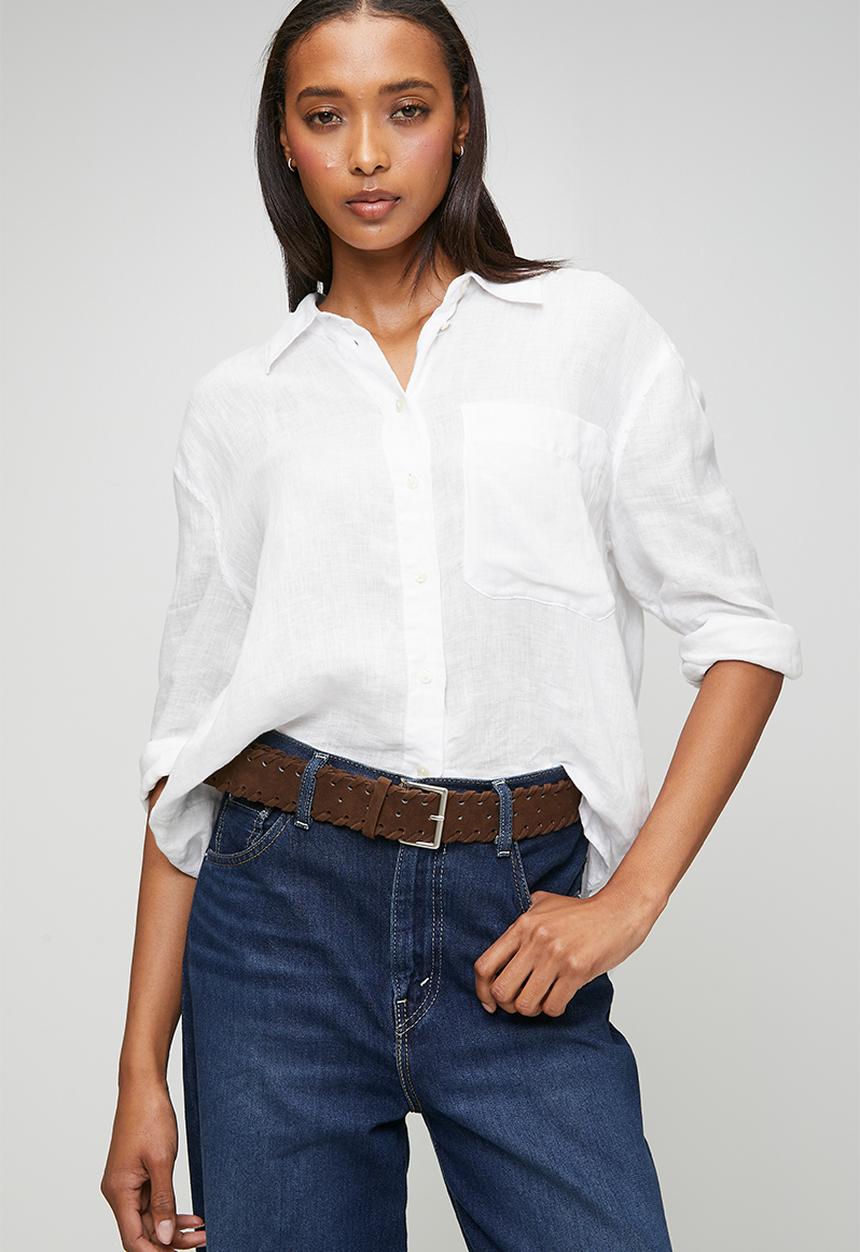 Tessa Design - Leighton Braided Edge Belt With Rectangular Silver Buckle - Brown