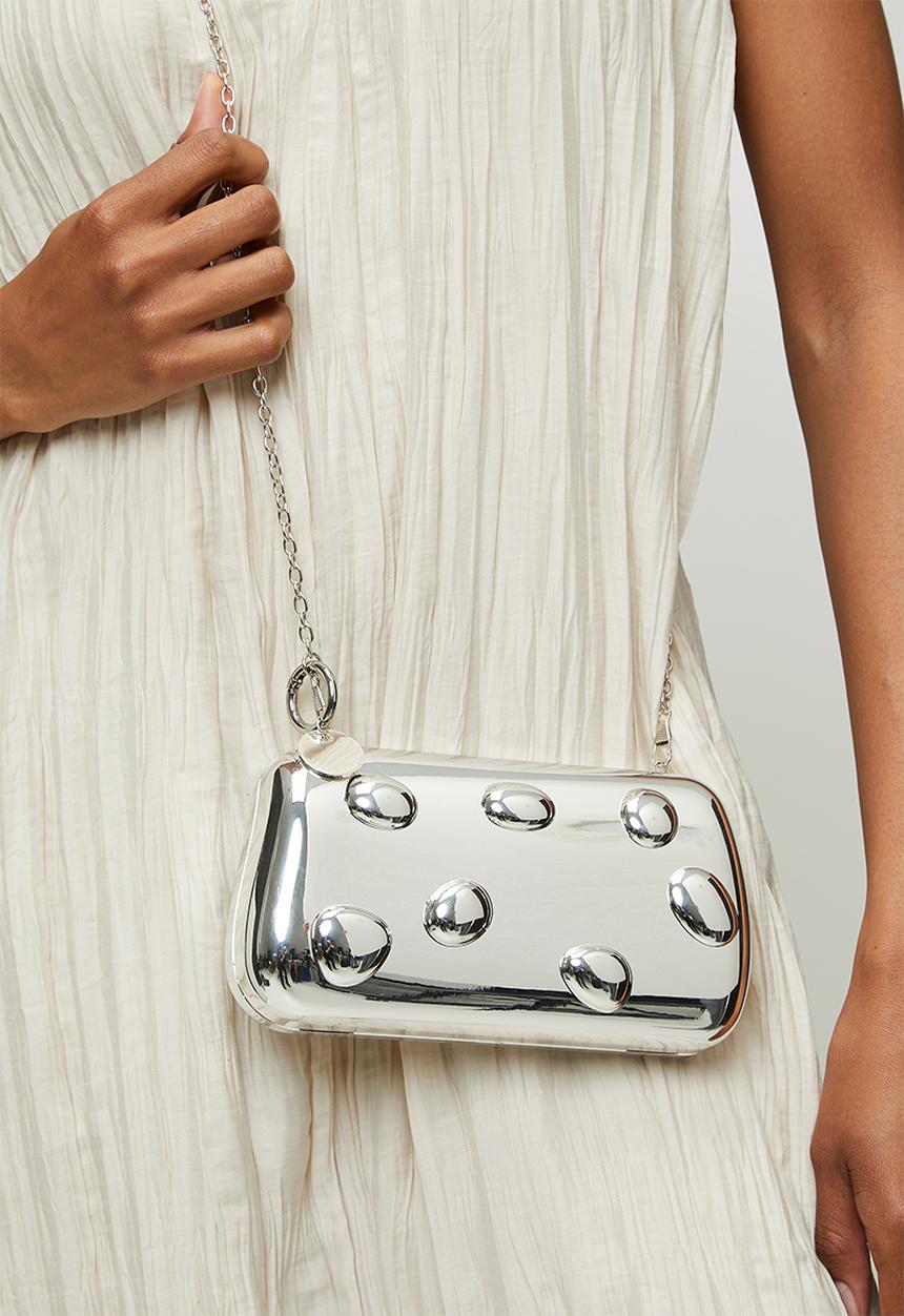 Tessa Design - Shea Sculpted Chrome Hard Clutch - Silver