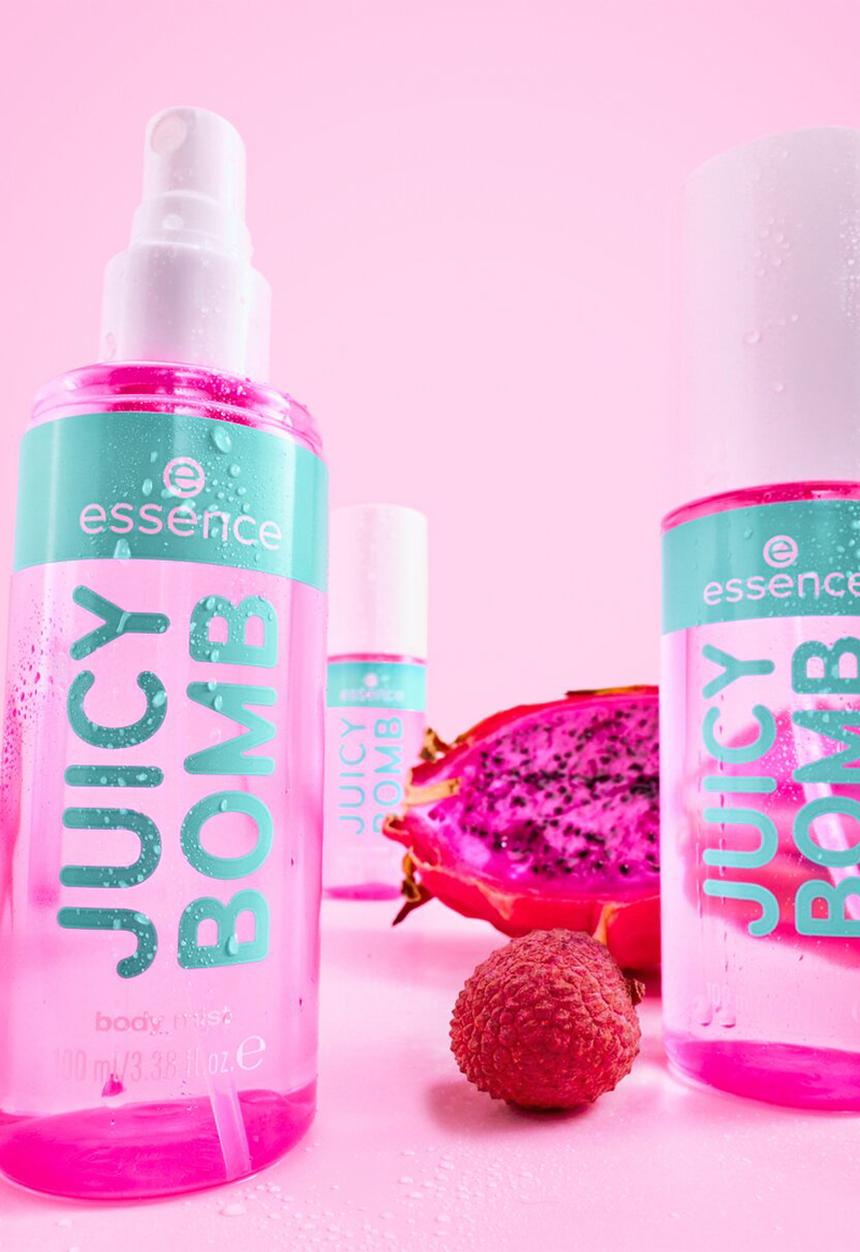 essence - JUICY BOMB tropical drop body mist - 106 Lychee Livin'
