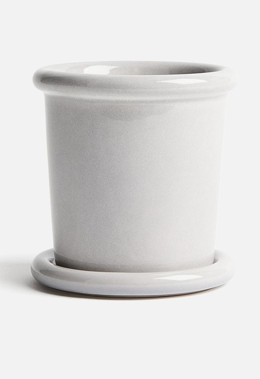 H&M - Extra-small stoneware plant pot with saucer - light grey