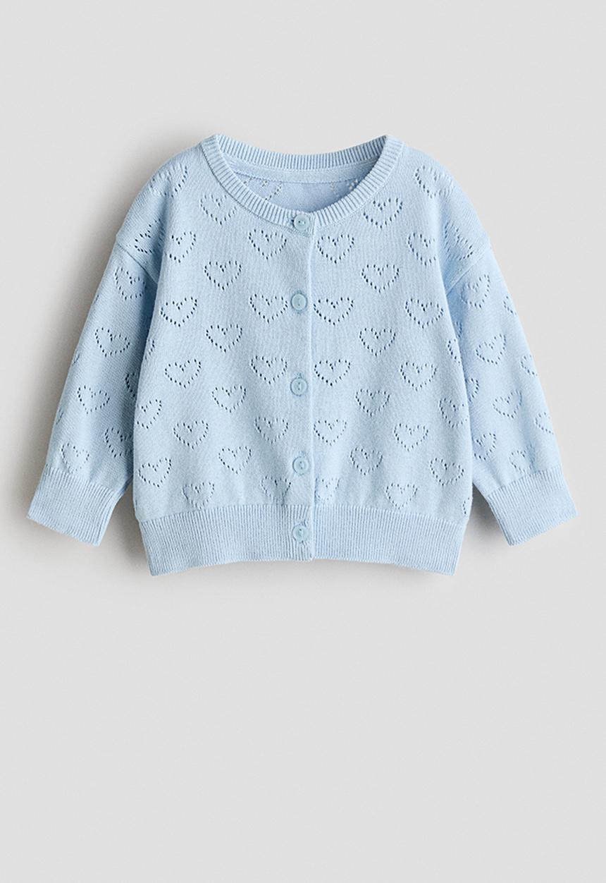 H&M - Pattern-knitted cotton cardigan - light blue/hearts