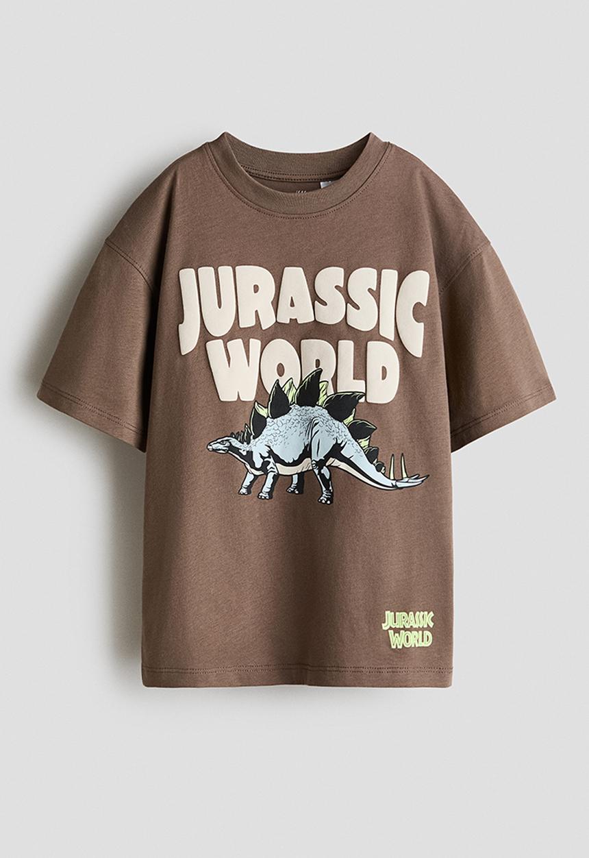 H&M - Oversized printed T-shirt - dark greige/jurassic world