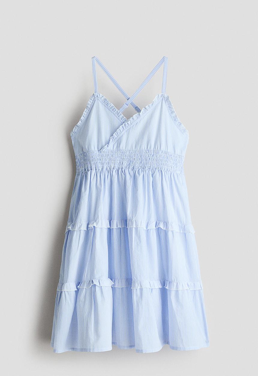 H&M - Tiered cotton dress - light blue/striped