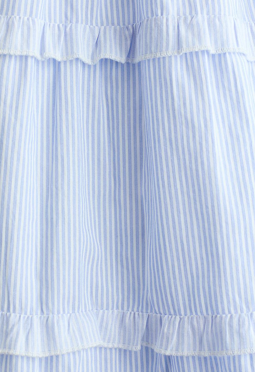 H&M - Tiered cotton dress - light blue/striped