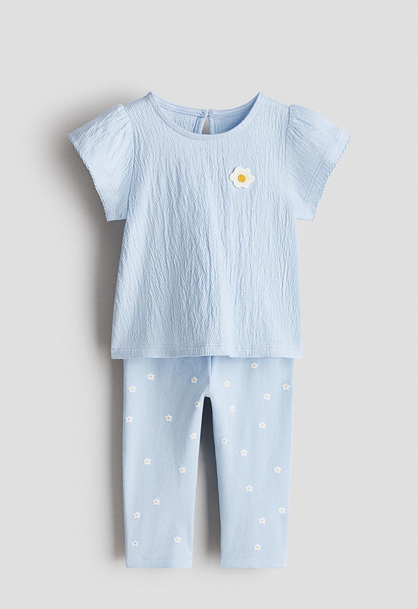 H&M - 2-piece top and leggings set - light blue/daisies