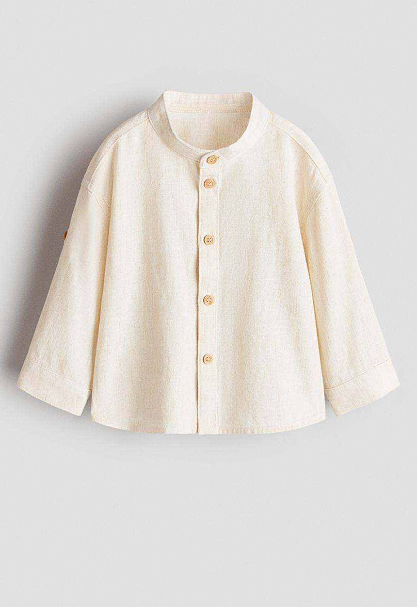 H&M - Linen-blend grandad shirt - cream