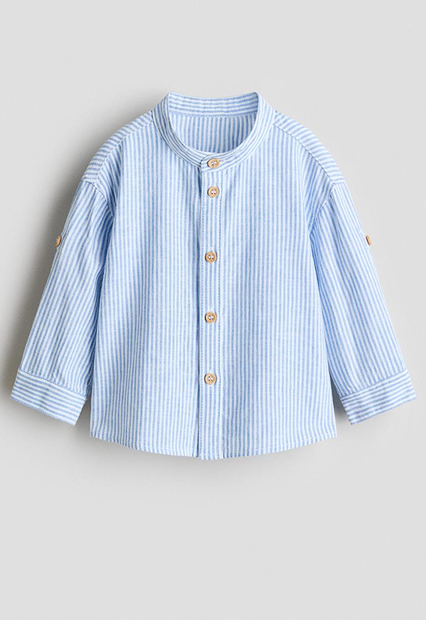 H&M - Linen-blend grandad shirt - light blue/white striped