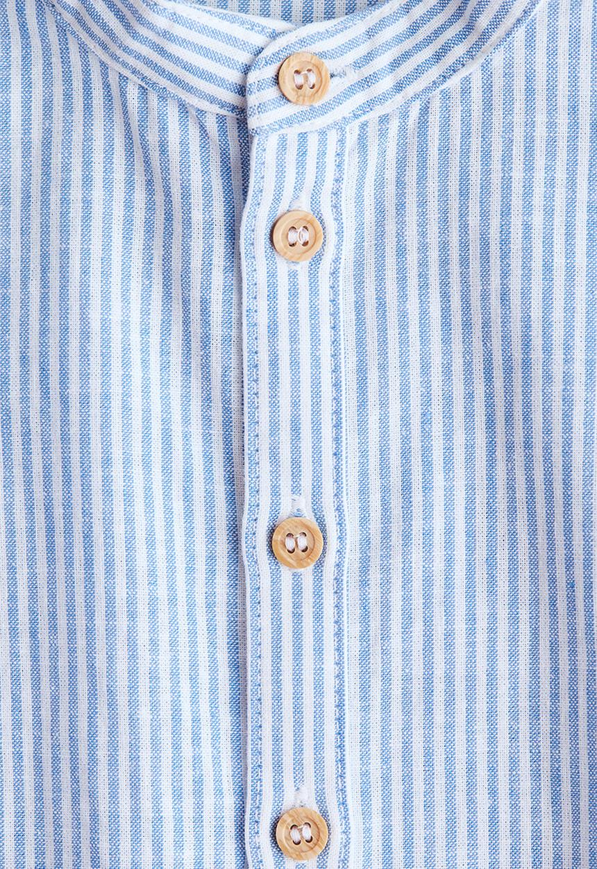 H&M - Linen-blend grandad shirt - light blue/white striped