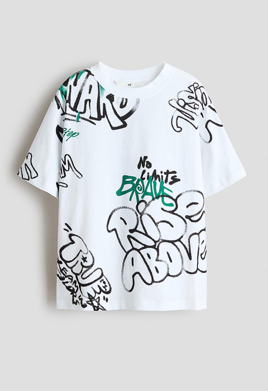 H&M - Loose-fit printed t-shirt - white/graffiti