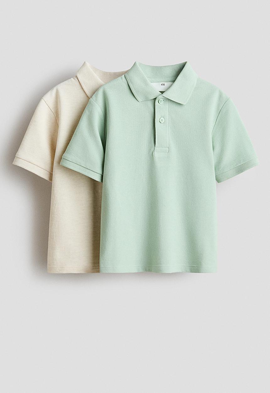 H&M - 2-pack cotton piqu? polo shirts - light green/cream