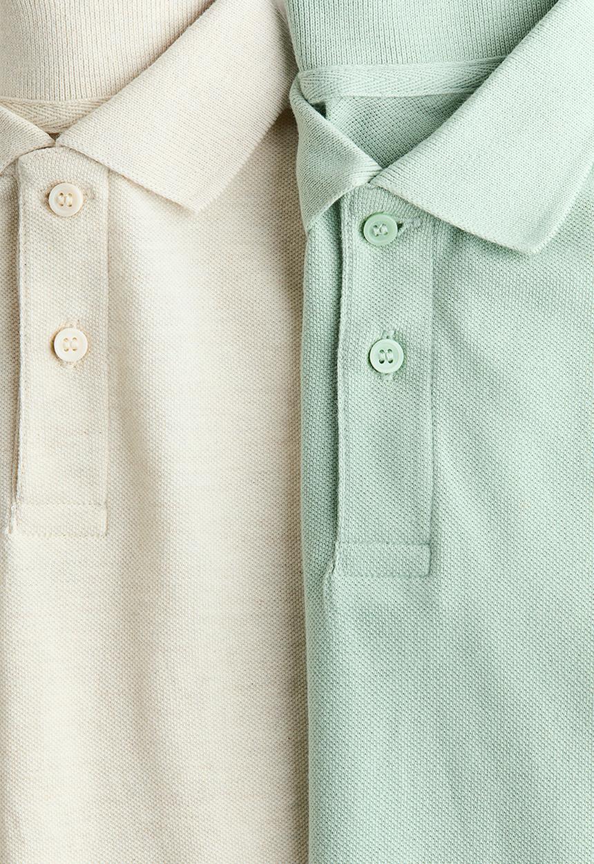 H&M - 2-pack cotton piqu? polo shirts - light green/cream