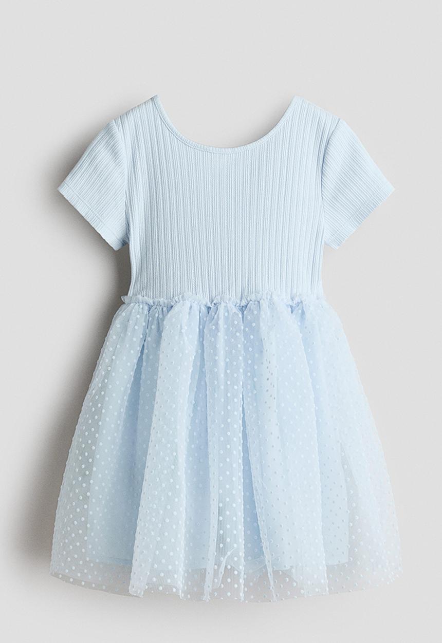 H&M - Flock-print tulle-skirt dress - light blue