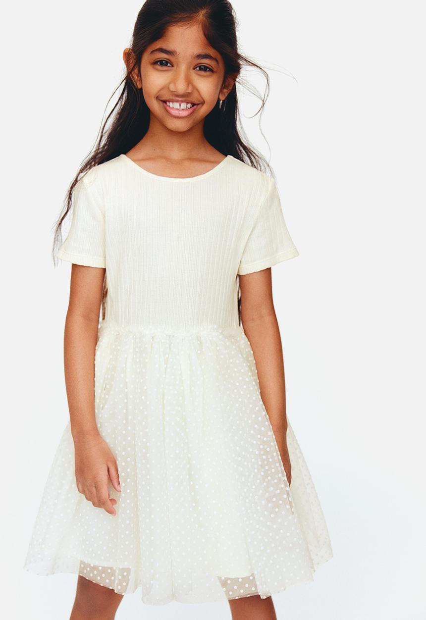 H&M - Flock-print tulle-skirt dress - cream/spotted