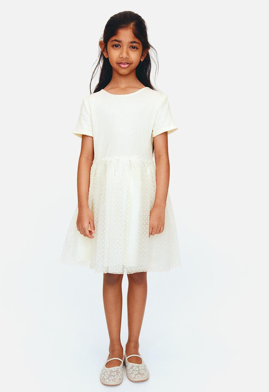 H&M - Flock-print tulle-skirt dress - cream/spotted