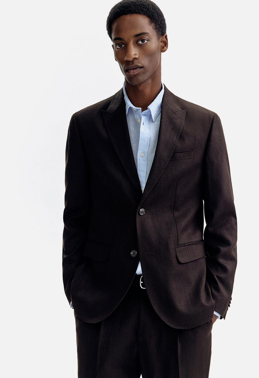 H&M - Regular fit linen-blend jacket - dark brown